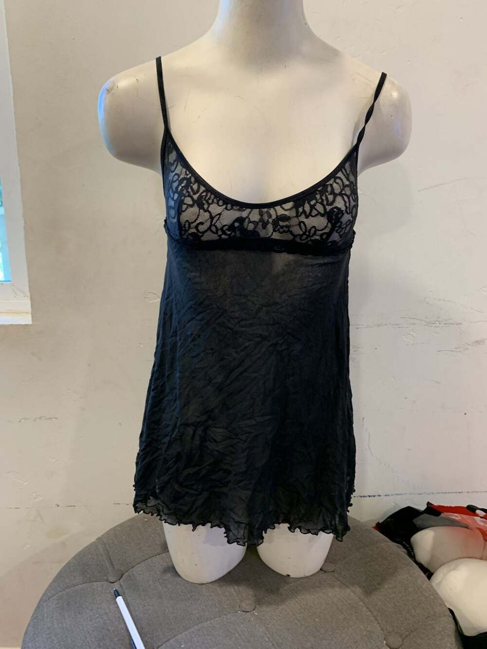 Victoria's Secret Lace Chemise Size XS Black Sheer Lingerie
